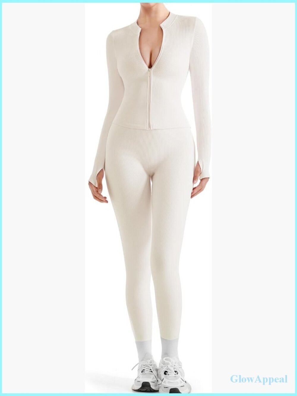 2 Piece Seamless Ribbed Workout Set Zip Up Jacket High Waisted Yoga Leggings